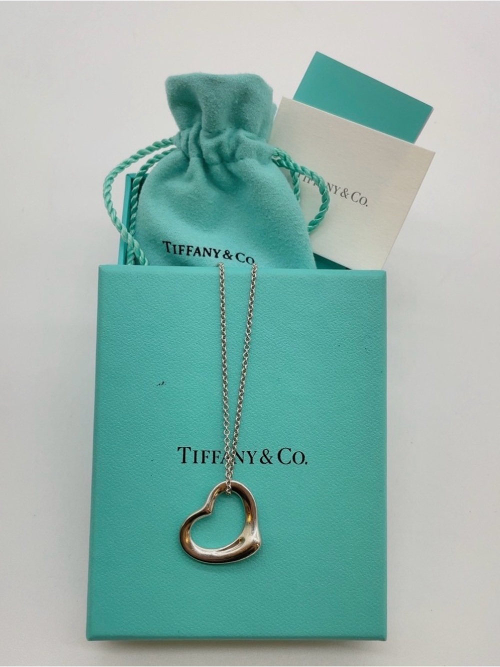 Tiffany & Co. Open Heart Pendant Necklace in Silver Full inclusion